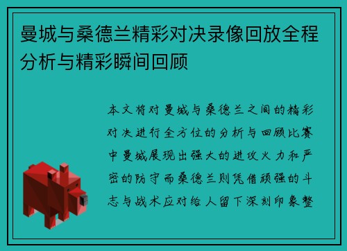 曼城与桑德兰精彩对决录像回放全程分析与精彩瞬间回顾
